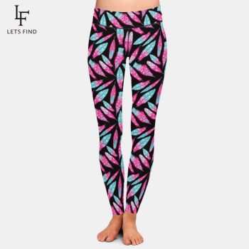 LETSFIND High Quality Women Leggings Feather Printing Fashion Casual High Waist Comfortable Woman Black Leggings