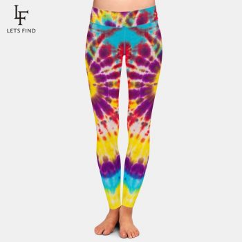 Fashion Women Stretch Pants Tie-dye Print High Waist 220gsm Double Side Brushed Milk Silk Casual Leggings Plus Size