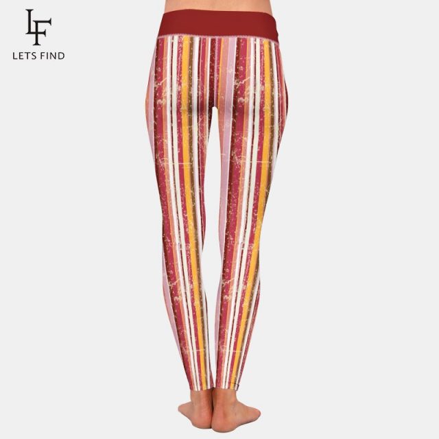 LETSFIND New Women High Waist Warm Leggings Fashion Casual Elastic Striped Printing Plus Size Girl Leggings