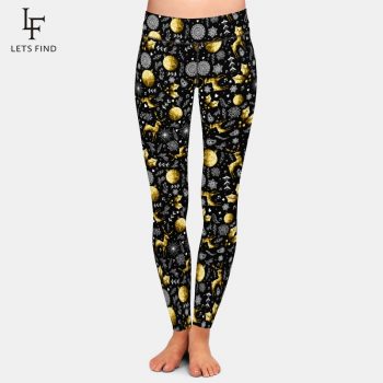 LETSFIND 2019 Winter High Quaility Plus Size Women Leggings Christmas Elements Print Milk Silk Print Fitness Black Pants