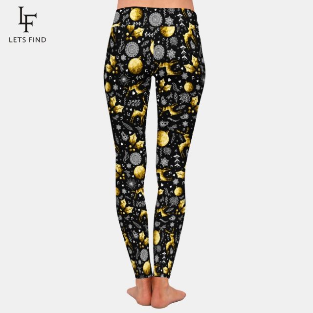 LETSFIND 2019 Winter High Quaility Plus Size Women Leggings Christmas Elements Print Milk Silk Print Fitness Black Pants