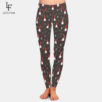 LETSFIND 2019 Christmas Printing Cute Christmas Gnomes Leggings Elastic High Waist Workout Leggings Plus Size