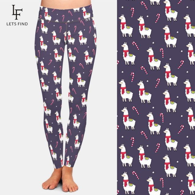 LETSFIND 2019 New Cute Christmas Alpaca Print High Waist Plus Size Women Leggings High Quaility Fitness Elastic Leggings