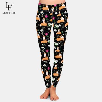 LETSFIND  Seamless Plus Size Women Black Leggings Fashion High Waist Fox and Flowers Printing Elasticity Leggings