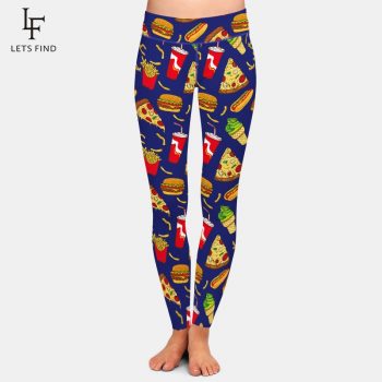 LETSFIND High Quaility Women Leggings 3D Hamburger and Pizza Pattern Digital Printing Pants New Fitness Plus Size Leggings