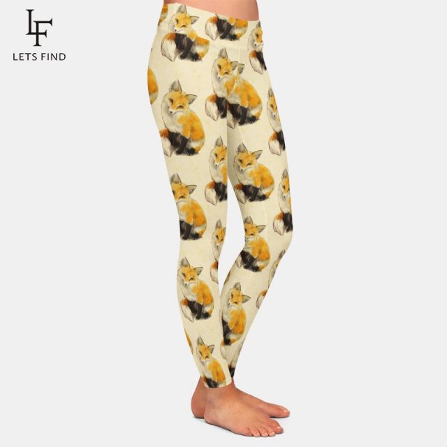 LETSFIND Brand Fashion New Hot Sale Women Fox Print Leggings High Waist Elastic Leggings Plus Size Women Pants
