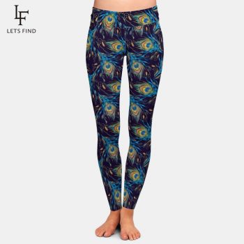 New Peacock Feather High Elastic Leggings Women 3D  Print High Waist Milk Silk Plus Size  Fitness Leggings