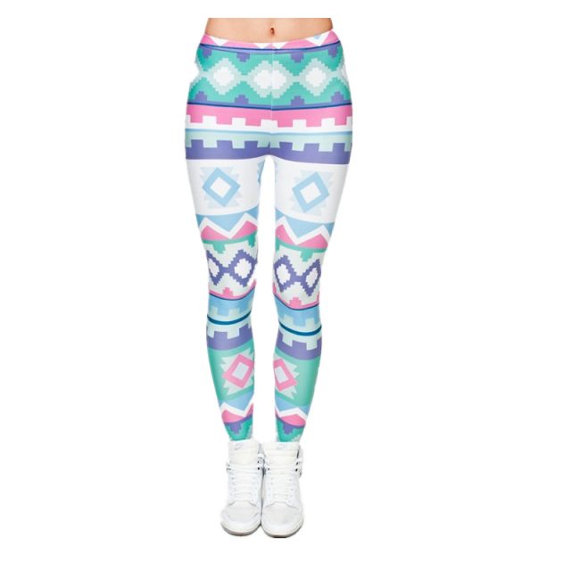 2019 new low waist color geometric stitching trousers women’s self-cultivation stretch leggings sports fitness running