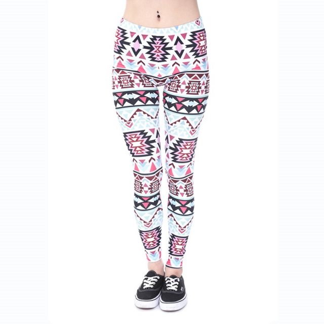 2019 new low waist color geometric stitching trousers women’s self-cultivation stretch leggings sports fitness running