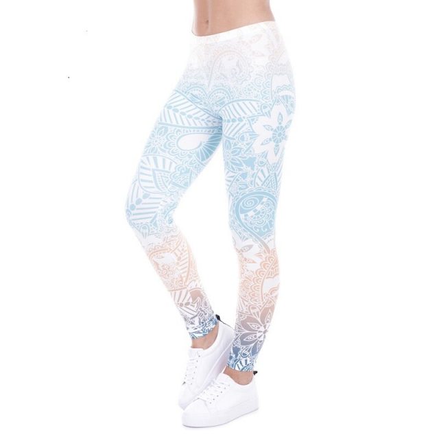 2019 new fashion casual low waist color warm self-cultivation fitness trousers colorful stretch flower print women’s tights