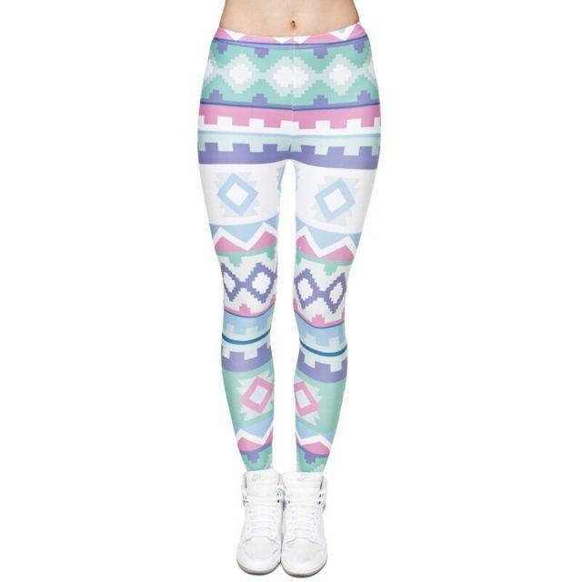 2019 spring new color geometric stitching female leggings fitness jogger Slim stretch leggings trousers