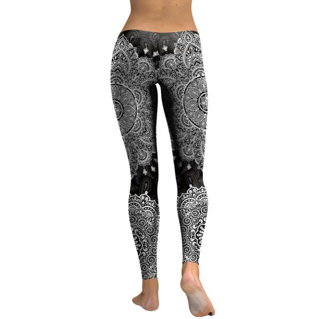 2019 spring fashion women’s black and white pattern stitching leggings high waist fitness trousers sexy casual self-cultivation
