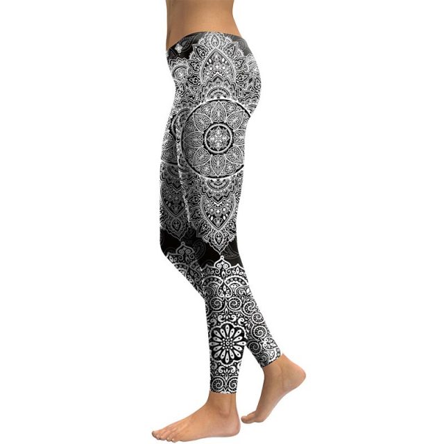 2019 spring fashion women’s black and white pattern stitching leggings high waist fitness trousers sexy casual self-cultivation