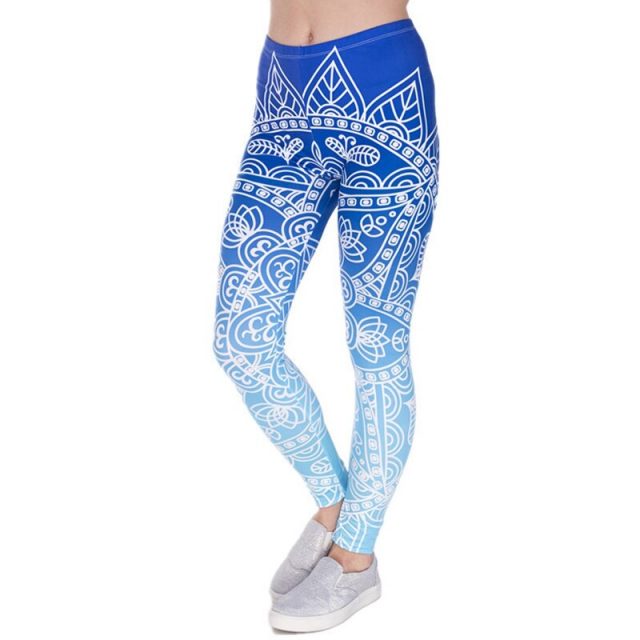 2019 new women’s fashion winter leggings nine pants blue white stripes low waist stretch fitness casual  printed trousers