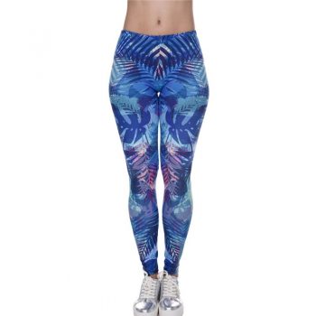 2019 spring new blue stitching pattern female leggings Slim sexy trousers low waist stretch sports fitness running
