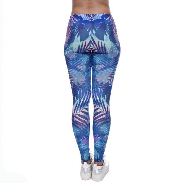 2019 spring new blue stitching pattern female leggings Slim sexy trousers low waist stretch sports fitness running