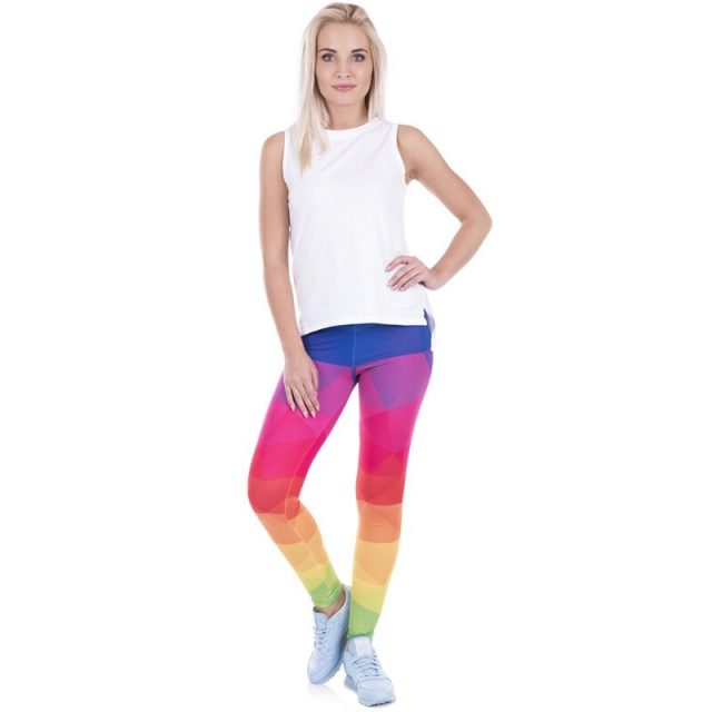 2019 spring new women’s color geometric stitching leggings fitness jogging sportsman Slim stretch trousers