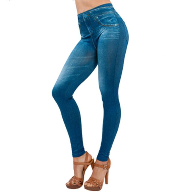 Women Lady Faux Jeans Leggings Pants High Waist Stretchy Breathable for Party  IK88
