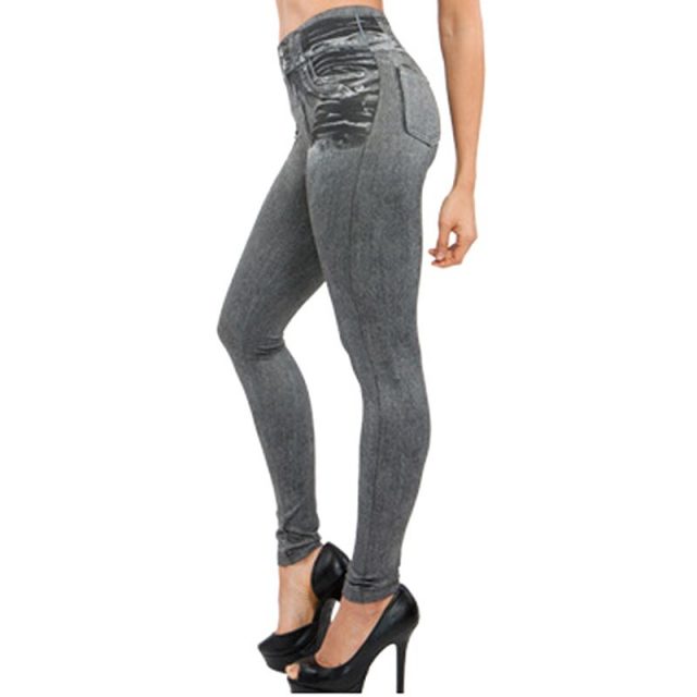 Women Lady Faux Jeans Leggings Pants High Waist Stretchy Breathable for Party  IK88