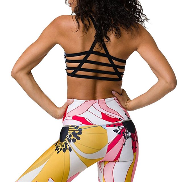 2 Pcs Printed Backless Wear Set Sports Bra Pants Set Halter Bras and Leggings Pants IK88