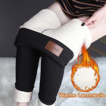 Winter Warm Thick Cashmere Pants Leggings High Waist Stretchy Soft for Outdoor Women IK88