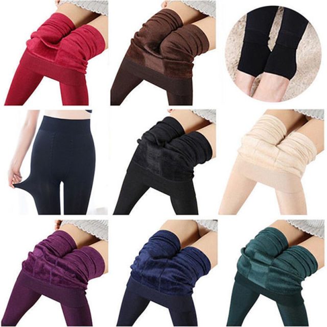 Women Heat Fleece Winter Stretchy Leggings Warm Fleece Lined Slim Thermal Pants IK88