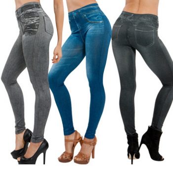 Women Thin Jeans Leggings with Pocket High Waist Slim Fit Denim Pants Trousers IK88