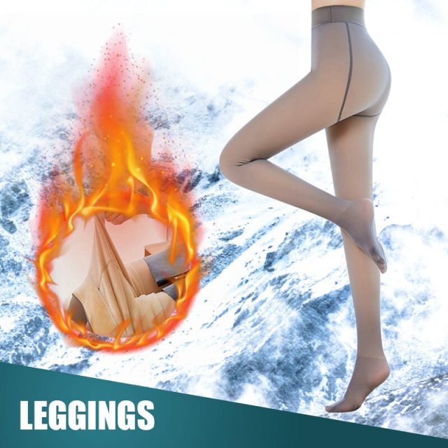 Legs Fake Translucent Warm Fleece Leggings Slim Stretchy for Winter Outdoor Women IK88