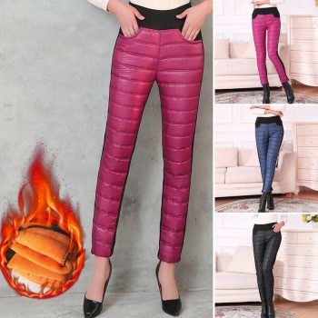 Women Trousers Winter High Waist Slim Warm Thick Duck Down Legging Pants Skinny Outdoor IK88