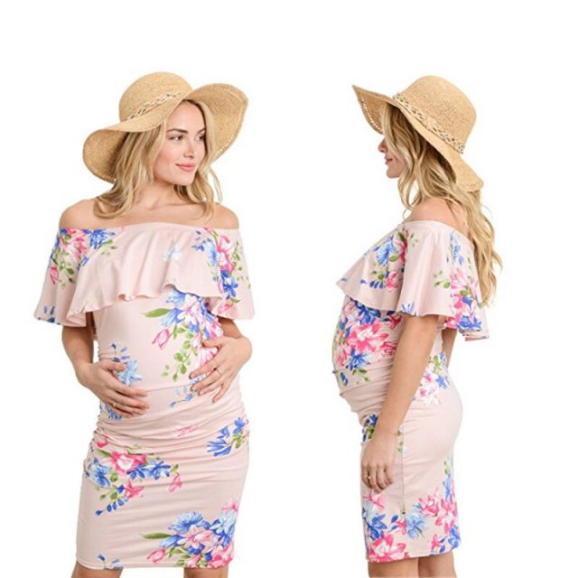 Emotion Moms Maternity Dresses Off Shoulder Pregnancy Dresses Floral Women Dress Summer Pregnant Dress For Pregnant Women