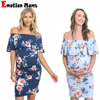 Emotion Moms Maternity Dresses Off Shoulder Pregnancy Dresses Floral Women Dress Summer Pregnant Dress For Pregnant Women