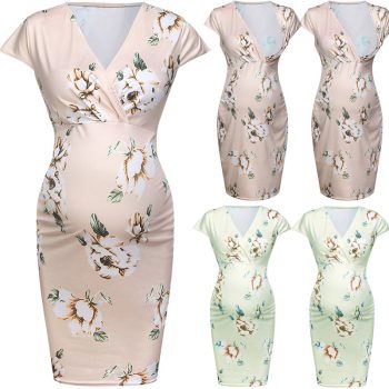 Emotion Moms Women Pregnancy Dress Deep V Neck Maternity Summer Floral Pregnant Wear Fashion Dresses