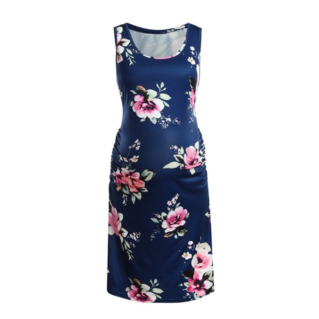 Wholesale Maternity Dresses Pregnancy Clothes Floral Style Ruching Abdominal Scoop Neck Pregnant Women Clothing