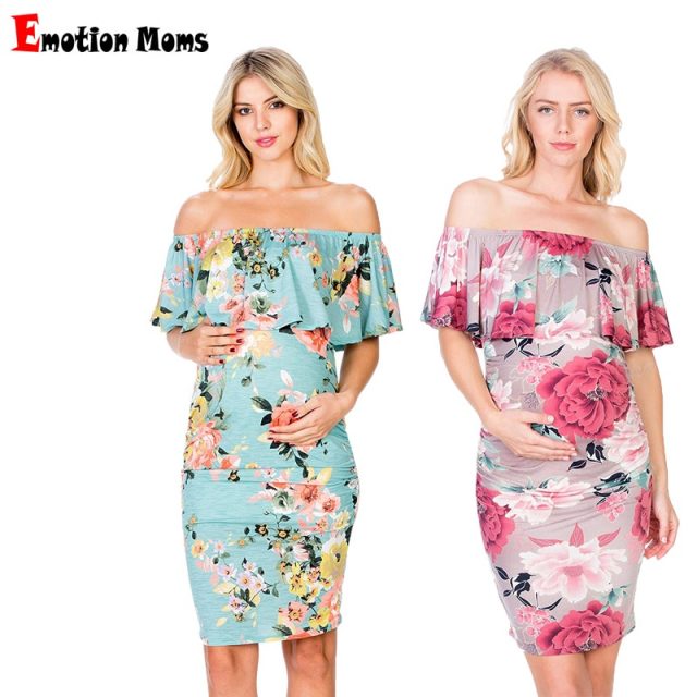Emotion Moms Maternity Dresses Off Shoulder Pregnancy Dresses Floral Women Dress Summer Pregnant Dress