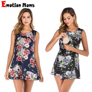 Fashion  Summer Maternity Dresses Nursing Flower Printing  Clothing Clothes Adult Friendly Feeding Dress Nursing Wear