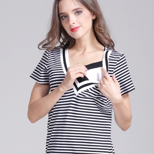 Emotion Moms Strecth Cotton Striped Maternity clothes pregnancy dresses Nursing Breastfeeding Dress Maternidad Wear