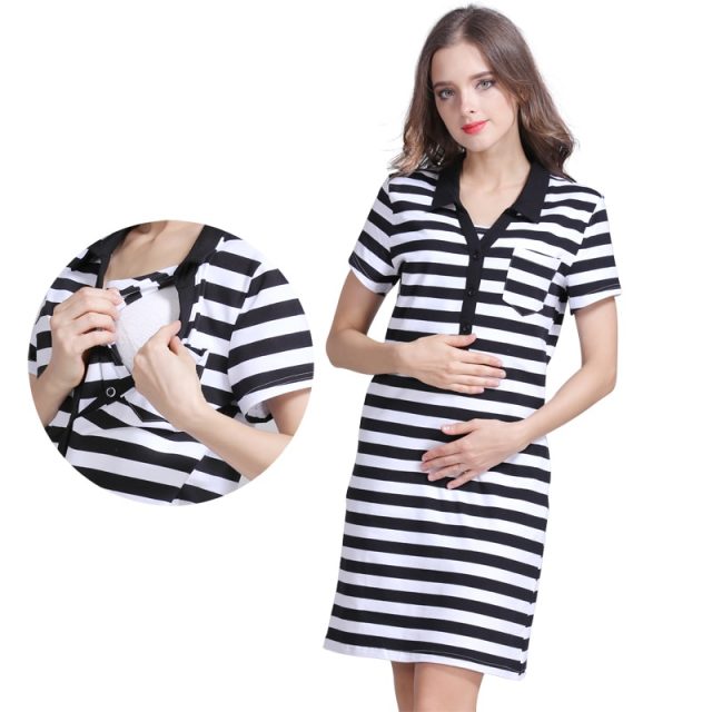Emotion Moms Strecth Cotton Striped Maternity clothes pregnancy dresses Nursing Breastfeeding Dress Maternidad Wear
