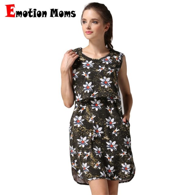 Emotion Moms Sleeveless Floral Maternity Nursing Dress Pregnancy Short Dress For Pregnant Women Breastfeeding Dress summer style