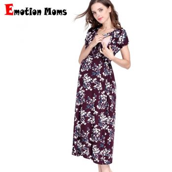 Emotion Moms Floral Maternity Nursing Dress For Pregnant Women Gravidez Soft Pregnancy Breastfeeding Dress Maternity Clothing
