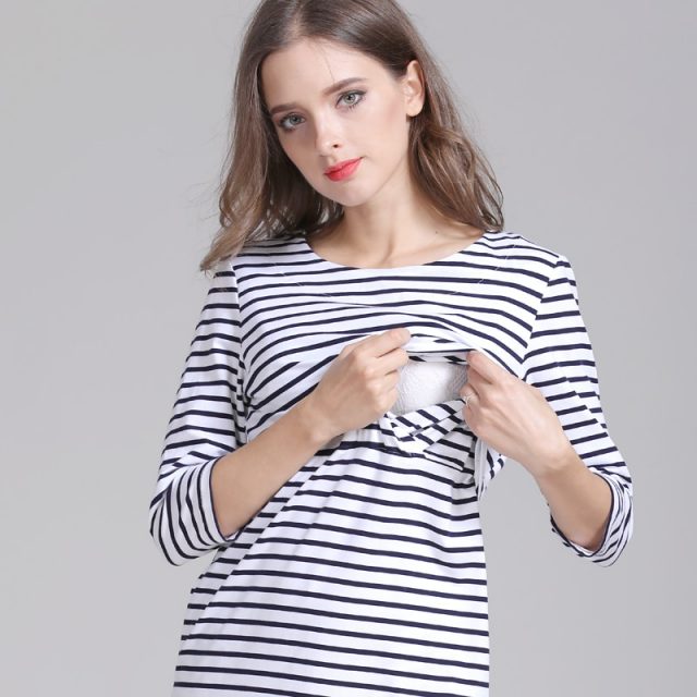 Emotion Moms Cotton Striped Pregnancy Nursing Dress for pregnant Woman Maternity Dress Breastfeeding Dress Summer Spring Skirt