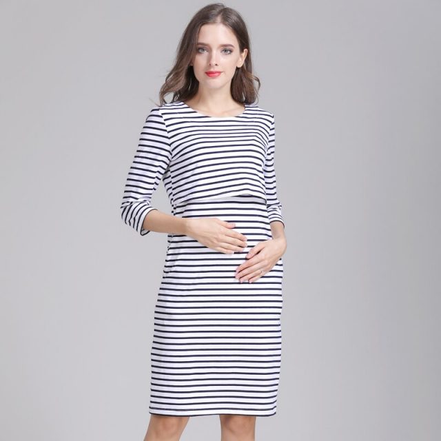 Emotion Moms Cotton Striped Pregnancy Nursing Dress for pregnant Woman Maternity Dress Breastfeeding Dress Summer Spring Skirt