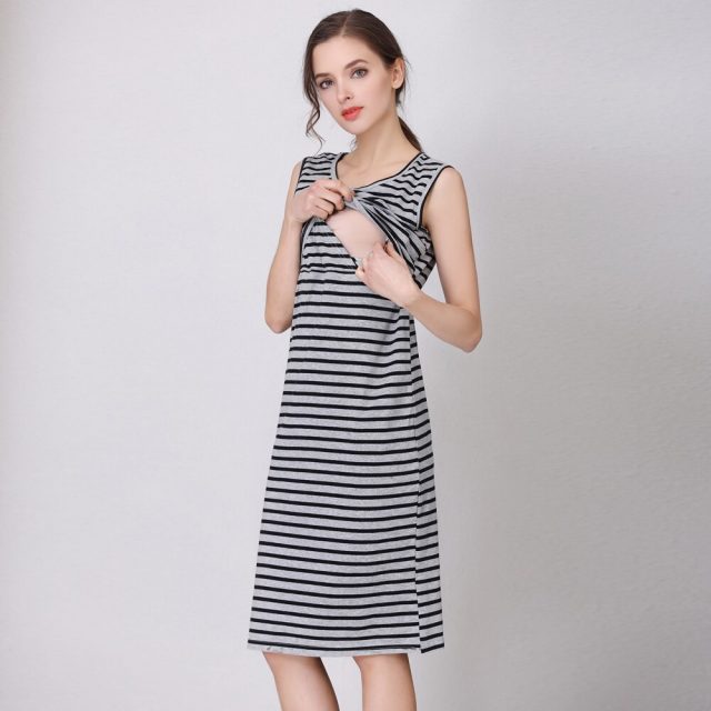 Emotion Moms Maternity Dress Stretch Cotton Striped Nursing Clothes Summer Breastfeeding Lactancia Dress Big Size
