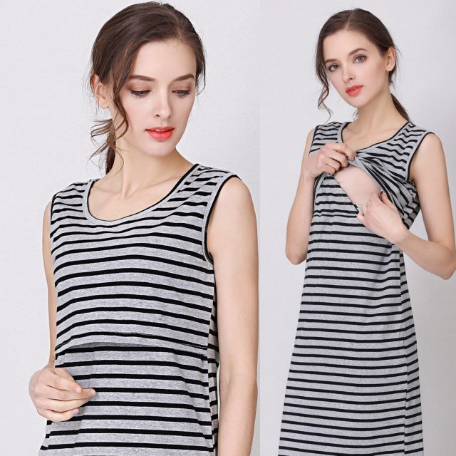 Emotion Moms Maternity Dress Stretch Cotton Striped Nursing Clothes Summer Breastfeeding Lactancia Dress Big Size