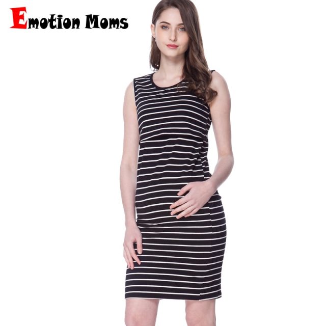 Emotion Moms Maternity Dress Stretch Cotton Striped Nursing Clothes Summer Breastfeeding Lactancia Dress Big Size