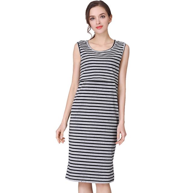 Emotion Moms Maternity Dress Stretch Cotton Striped Nursing Clothes Summer Breastfeeding Lactancia Dress Big Size