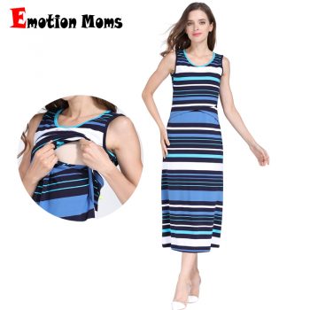 Emotion Moms Sleeveless Maternity Dress Summer Long Striped Breastfeeding Dresses Cotton Nursing Dress for Pregnancy Woman