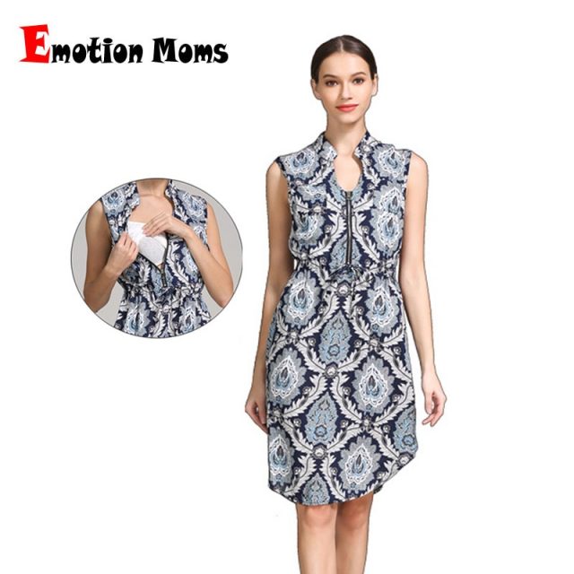 2019 Emotion Moms Summer Maternity Wear Dress Women Breastfeeding Nursing Clothes Loose Style US Size Sleeveless Cool Fabric