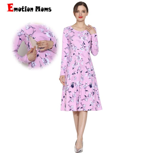 Emotion Moms Long Sleeve Maternity Clothes Nursing Dress Patchwork Breastfeeding Dress for Pregnant Women Maternity dresses