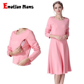 Emotion Moms Long Sleeve Maternity Clothes Nursing Dress Patchwork Breastfeeding Dress for Pregnant Women Maternity dresses