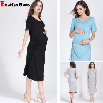 Emotion Moms Short Sleeve Summer Maternity Dresses Pregnancy Middle Dress Gravida Dresses for Pregnant Women